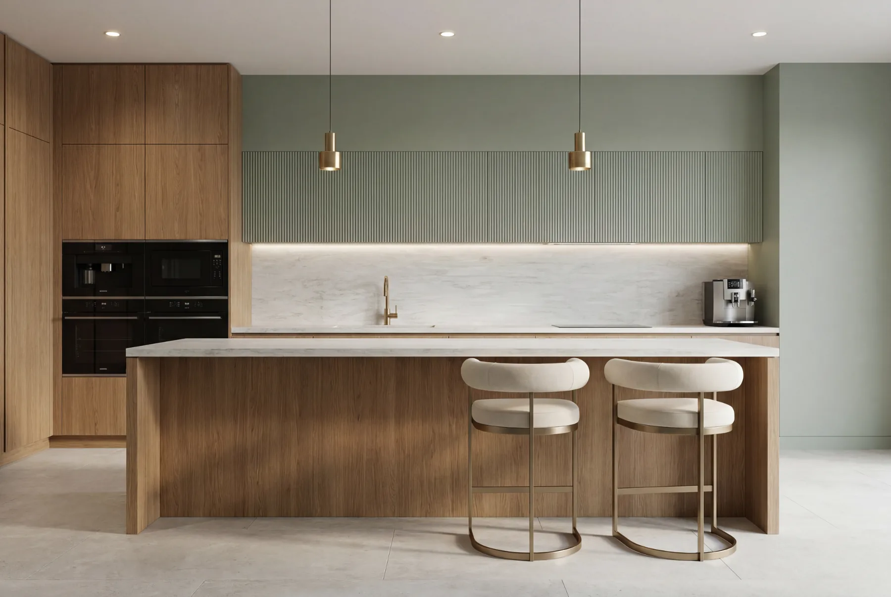 Luxury kitchen with grey stone island benchtop — Townsville
