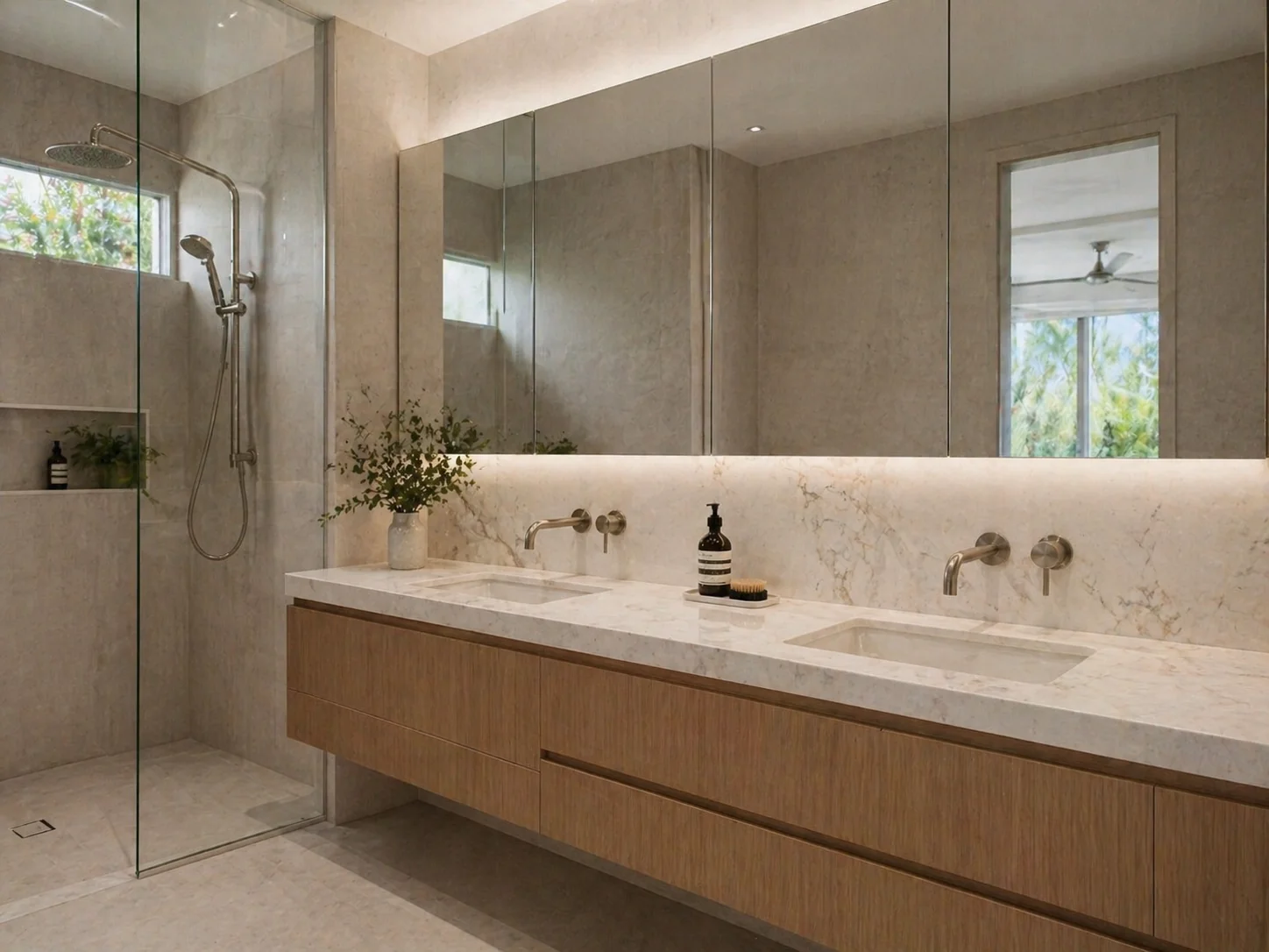 Full marble bathroom renovation with double vanity — Townsville